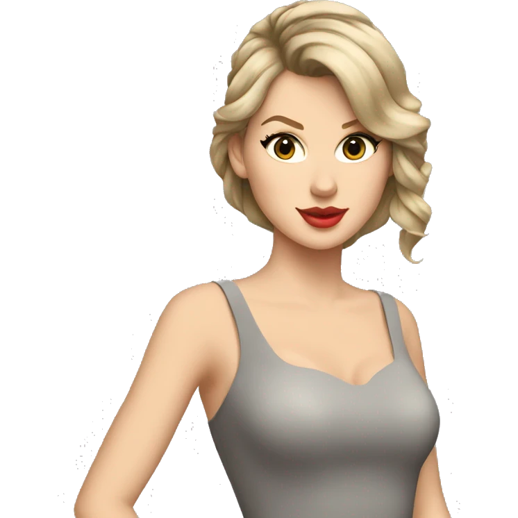 Taylor swift with a gray dress, hair in high ponytail emoji