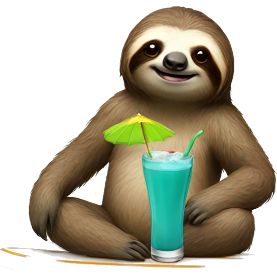 Sloth on surfboard with a drink emoji