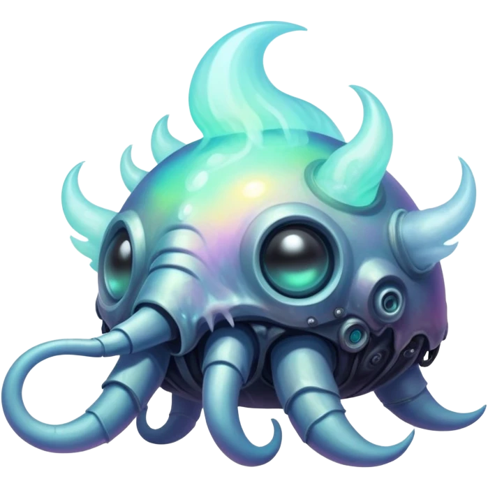 Apocalyptic dystopian foggy steamy iridescent aesthetic-scenery-Fakémon-creature emoji