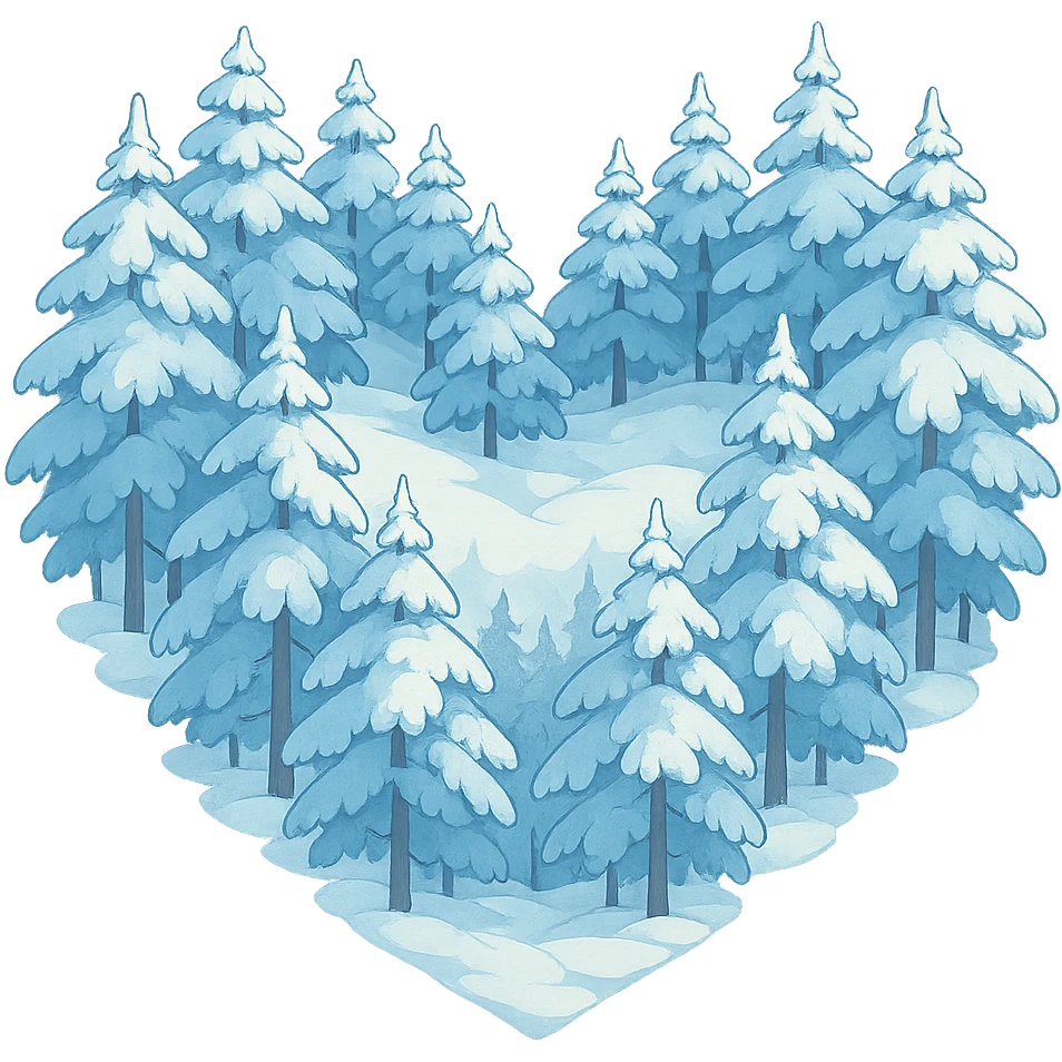 heart with a tranquil snowy larch grove, clean digital illustration, no background emoji