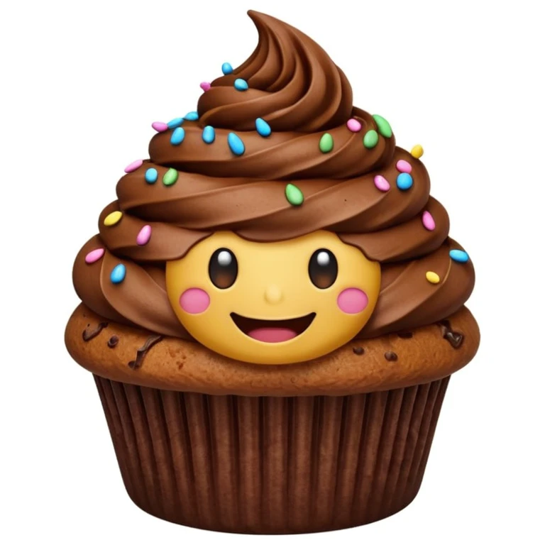 cupcake with smiling poop emoji frosting, transparent background emoji