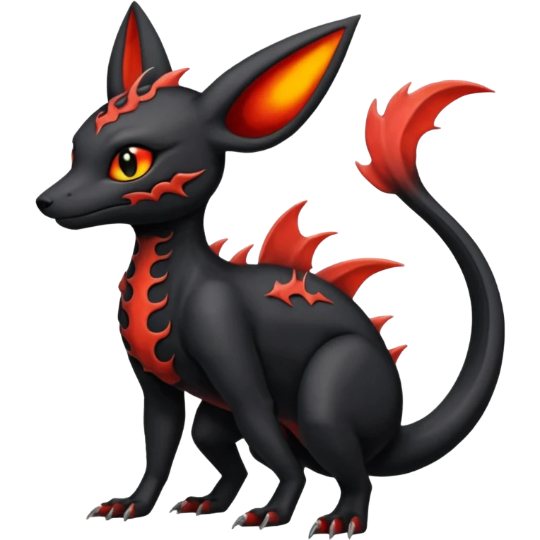 Edgy gothic dark evil magma-Salandit-Umbreon-Amaura-hybrid-fusion (full body) emoji
