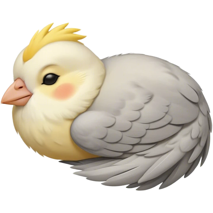 Meme-Worthy Cute Sleeping Cockatiel Portrait Emoji, Head resting peacefully with a contented smile, showcasing a delicate, slender build and a luxuriously soft grey fur with gentle yellow accents, eyes shut in a serene nap, Simplified yet hilariously adorable features, highly detailed, glowing with a soft, drowsy light, high shine, relaxed and utterly lovable, stylized with an air of playful laziness, bright and heartwarming, soft glowing outline, capturing the essence of a comically sleepy cockatiel, so meme-worthy it feels like it could instantly become the next viral sensation of adorable slumber! emoji