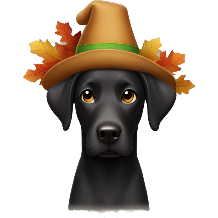 Full size Black Lab dog in a turkey hat costume emoji