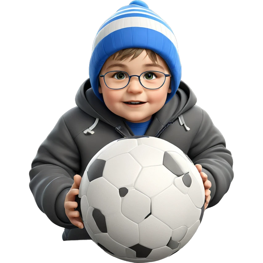 boy in hat with soccer ball emoji