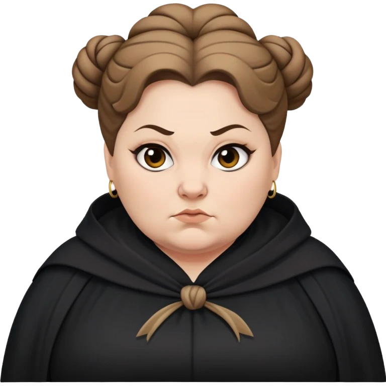 Alecto Carrow in harry potter, a white fat woman , one knot bun light brown hair, look evil, black cloak emoji