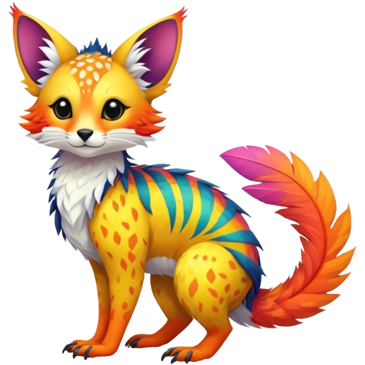 Feral Rare Fantasy vibrant tropical Vernid-Trico-species by LiLaiRa, random markings, tufted tail, tufted ears, full body emoji