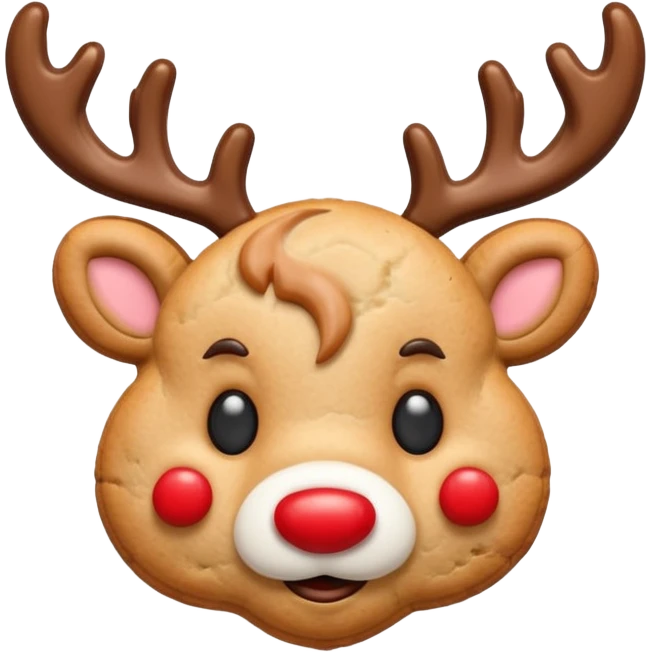 reindeer head shape cookie, no eyes, only have red nose on face emoji