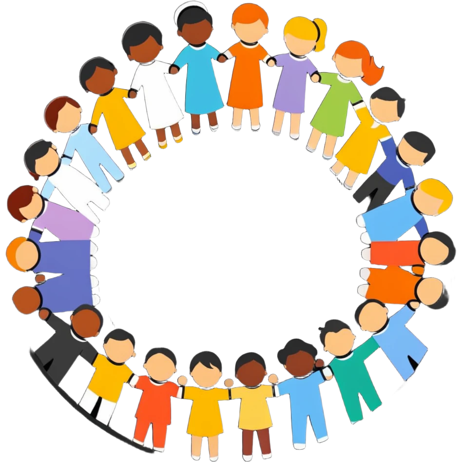 Diverse people of different races holding hands in a circle, representing unity, integration, and racial harmony emoji