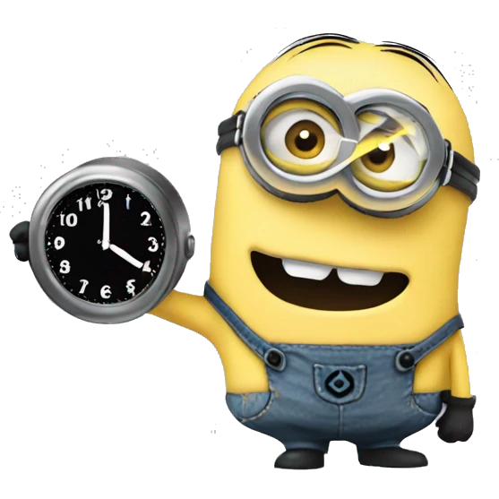 A minion pointing at the clock clearly annoyed about waiting for someone  emoji