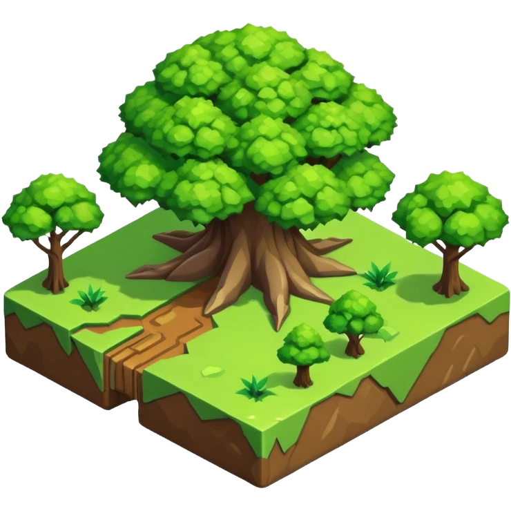 StarCraft-inspired, isometric rugged terrain simple tree emoji