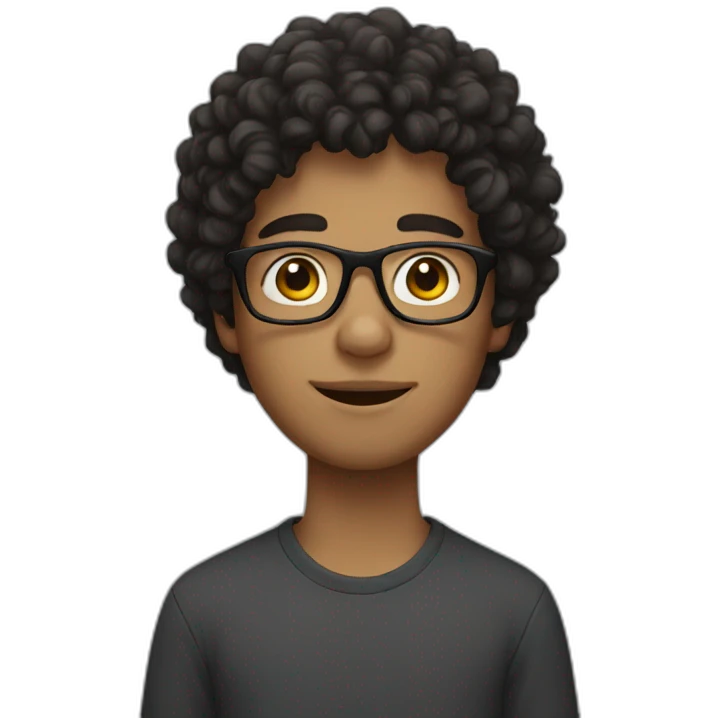 Boy, dark curly hair with glasses emoji
