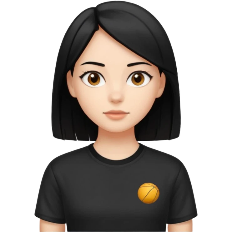 Make a girl with jet black hair that is straight  and length till shoulders| brown eyes | oval head| an aesthetic style| sporty shirt emoji
