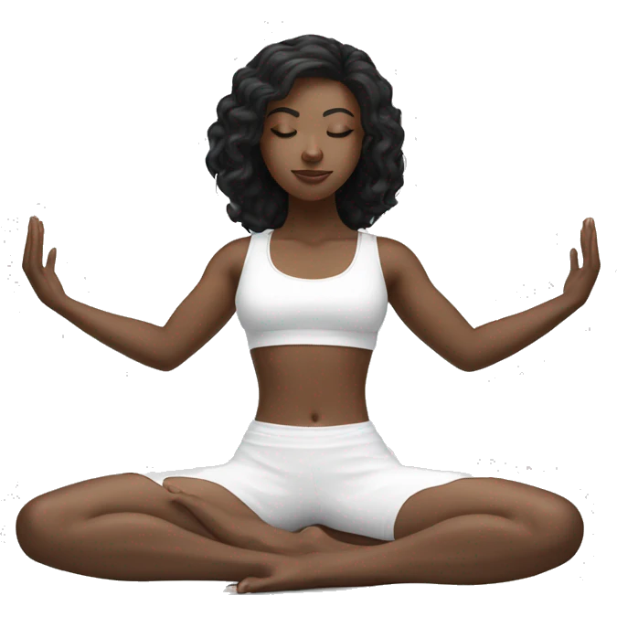 black hair white girl practicing yoga in white outfit emoji