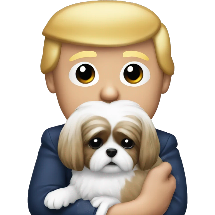 Donald trump holding a shih tzu dog in his arms emoji