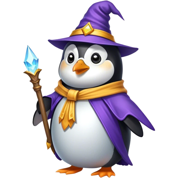 Penguin wearing a wizard outfit emoji