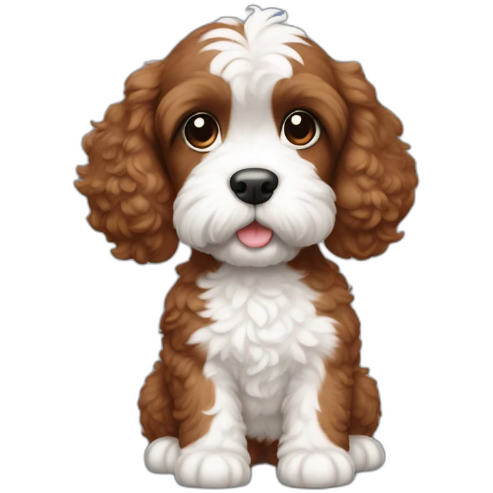 Full body reddish brown baby cockapoo with white patch on chest emoji