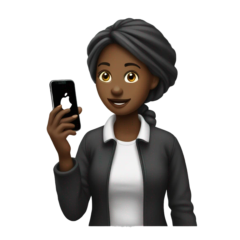 Fille métisse noir qui passe un appel avec un iPhone emoji