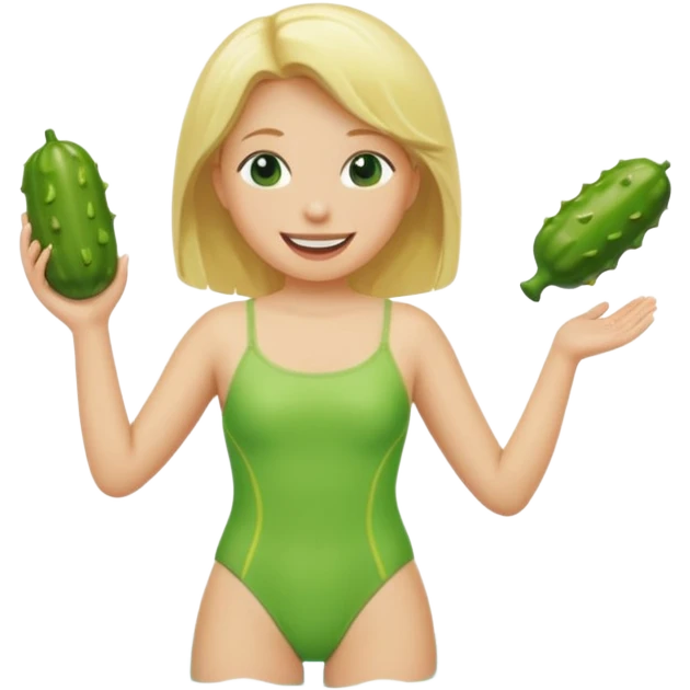 Pickle with blonde hair wearing a bathing suit emoji