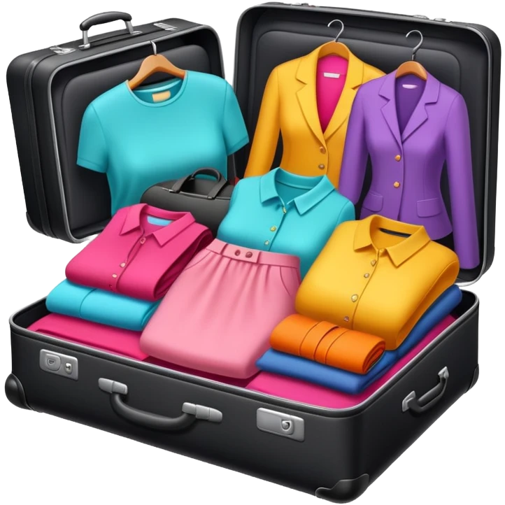 Unpacked black luggage with female clothing  emoji