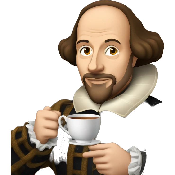 William Shakespeare holds a cup of tea in his hand emoji