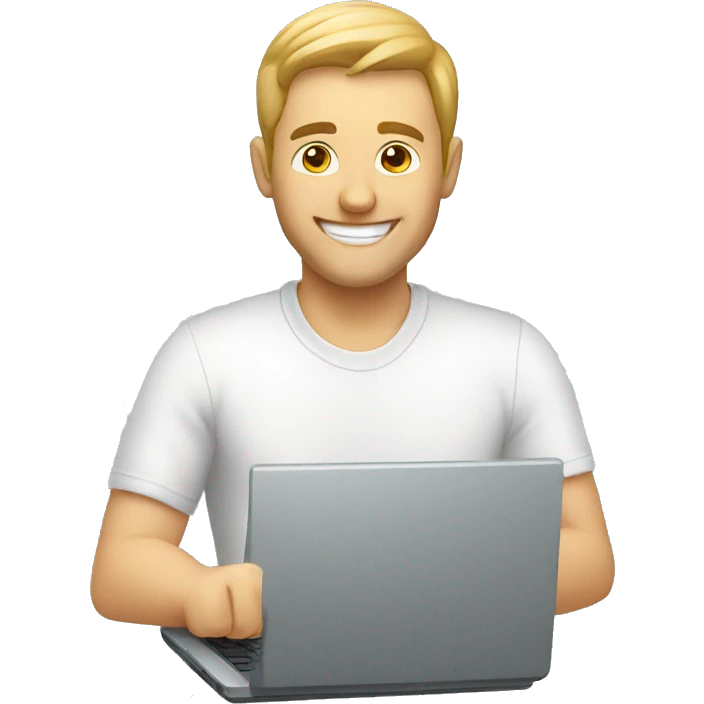 White Happy man working on a Laptop emoji