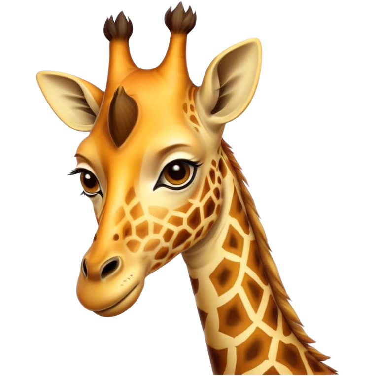 Cinematic Noble Giraffe Portrait Emoji, Poised and regal, with a towering, elegant build and a stunning, patterned Fur of warm yellows and browns, long, graceful neck and soulful, gentle eyes, Simplified yet sharp and sophisticated features, highly detailed, glowing with a soft, dignified glow, high shine, intelligent and graceful, stylized with an air of savannah majesty, focused and attentive, soft glowing outline, capturing the essence of a watchful and confident giant, so majestic it feels as though it could stretch out of the screen with effortless authority! emoji