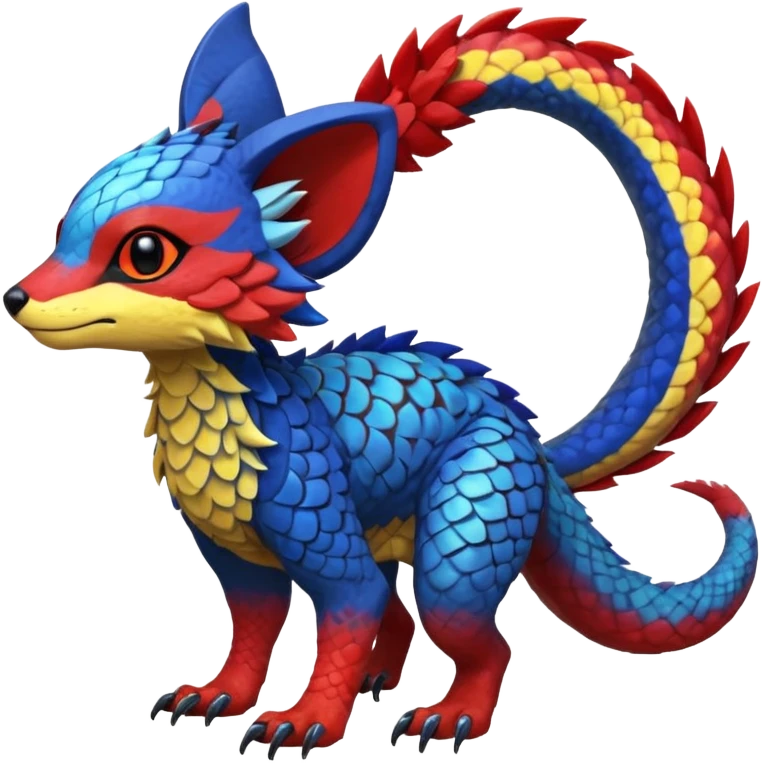 Rare realistic exotic edgy epic pretty beautiful handsome gorgeous aesthetic colorful vibrant Vernid-Trico-species-Fakemon-creature by LiLaiRa, 4 legs, 1 tail, random markings, (full body) emoji
