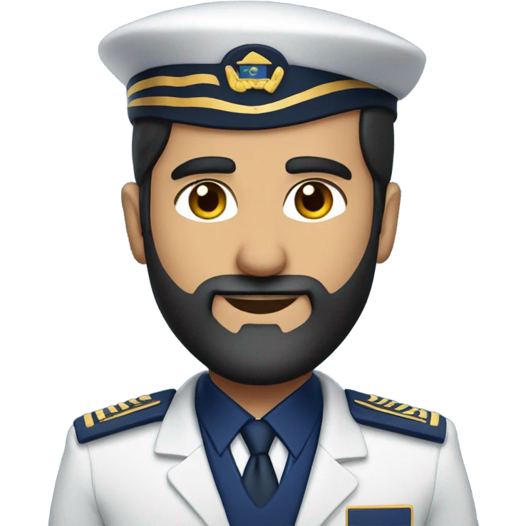 Male Persian Flight attendant with beard at United airlines navy blue uniform 2 epaulet stripes emoji