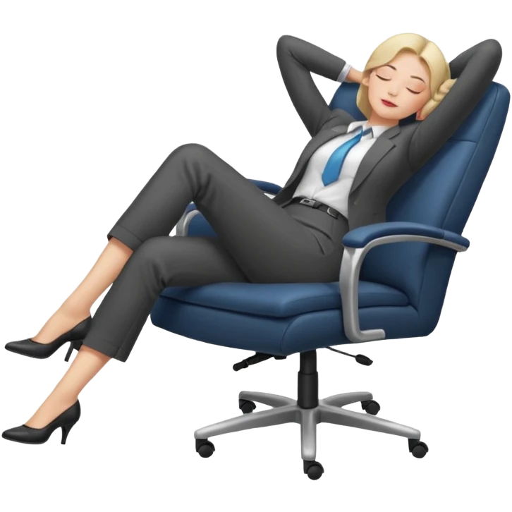 Boss sleeping in a chair with her legs up on the desk emoji