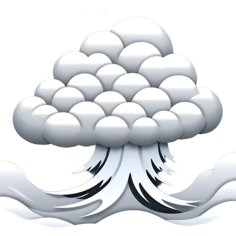 A powerful blizzard  storm cloud with heavy swirling snow, strong wind lines, flying snowflakes, dynamic motion. White and gray tones, bold but simple shapes. emoji