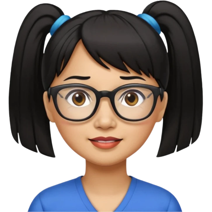 filipino woman black hair in pony tail with straight bangs and big glasses 50 yr old emoji