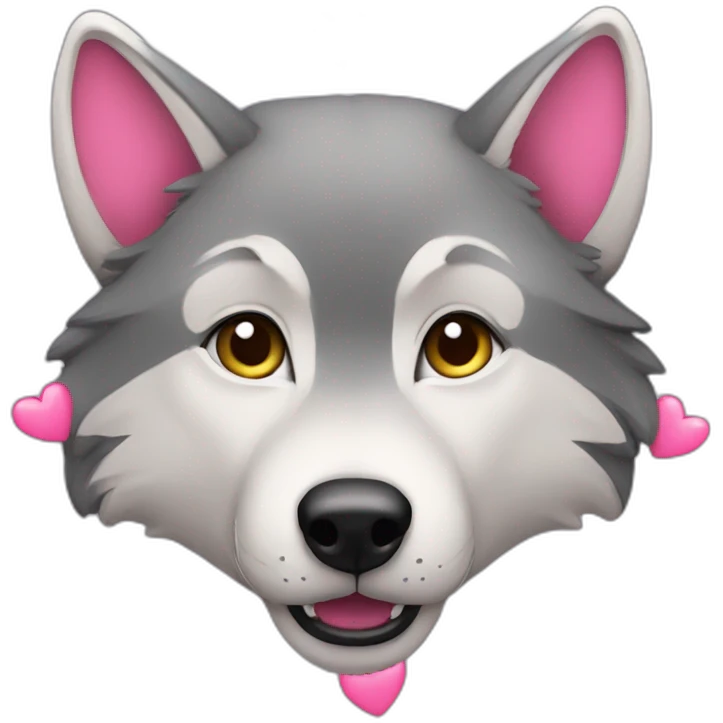 wolf with small pink hearts emoji
