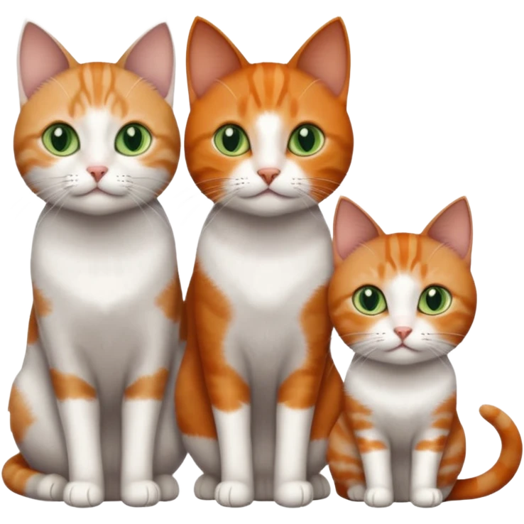 3 different coloured tiny short haired cats, including a dark grey and white cat with green eyes,and  a ginger and white with orange eyes and a brown tabby and white with hazel eyes emoji