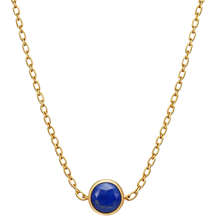 delicate floating gold chain with a raw lapis lazuli stone, glowing faintly emoji