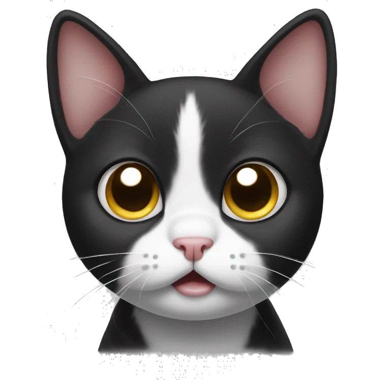 tuxedo cat emoji that is hungry and looks very sad, cartoon, emoji, puppy eyes, big eyes emoji
