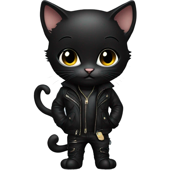 A alluring techno brat black kitten with leather strap clothing emoji