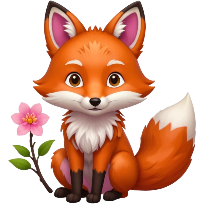 Fox holding a blossom and wearing a blossom emoji