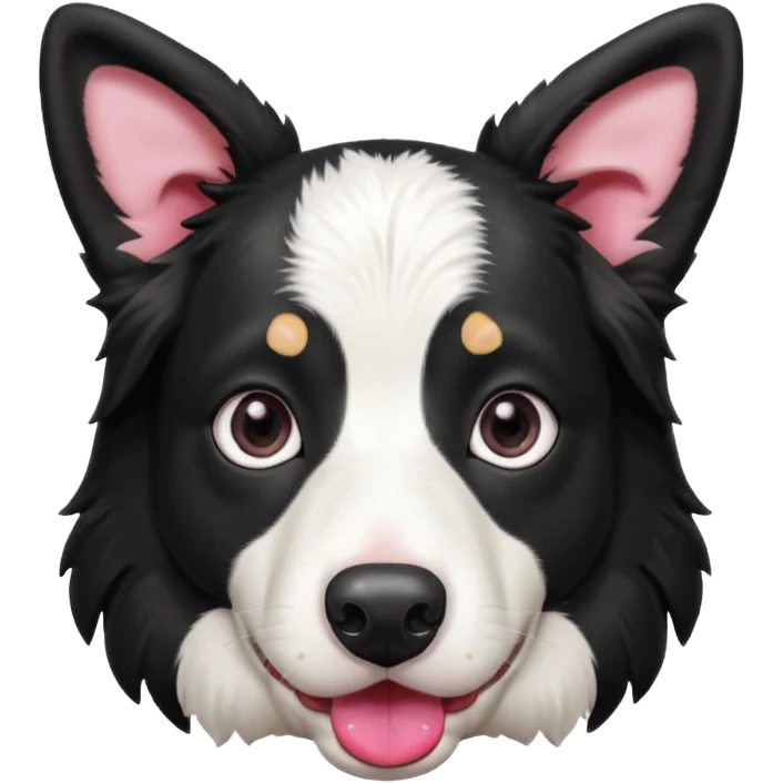 A black and white border collie has the hoof of a cow in her mouth. emoji