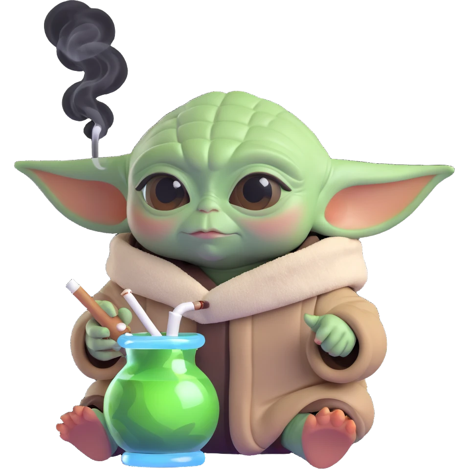 baby yoda smoking a bong, cannabis emoji