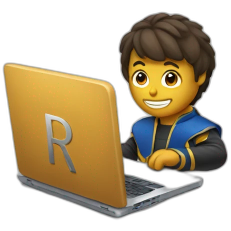 HERO WITH LETTER R , with a laptop emoji