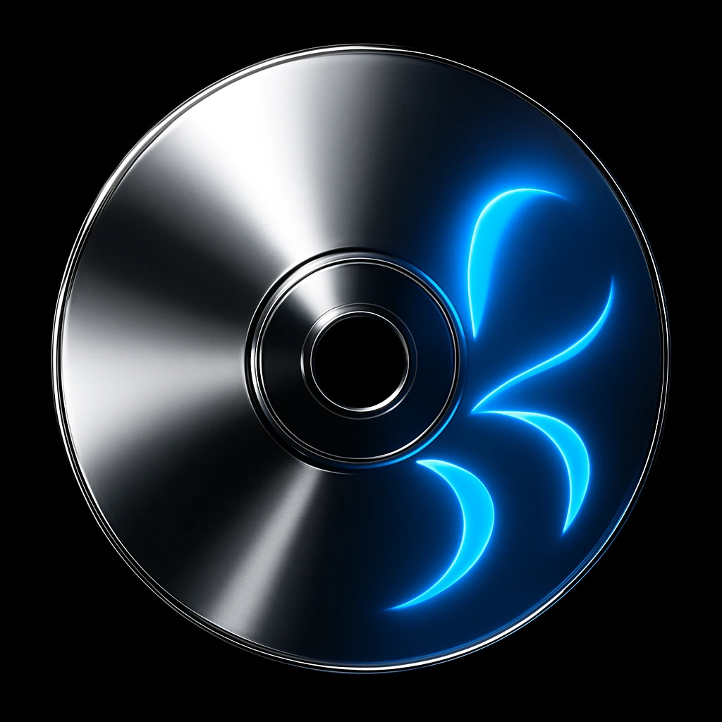 A minimalist CD disc with abstract pattern, glowing effect, blue color emoji