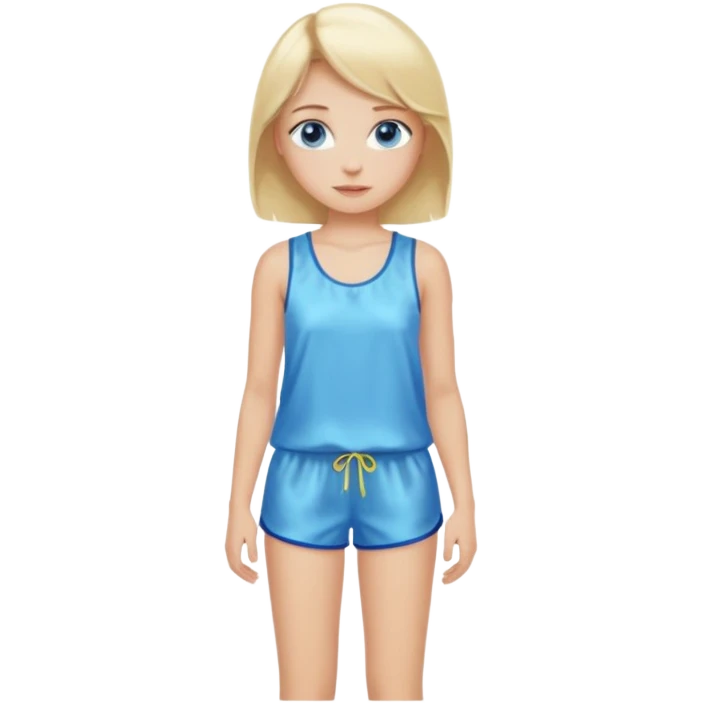 Blonde blue eyed pretty girl full body with silk pajama tank top and shorts  emoji