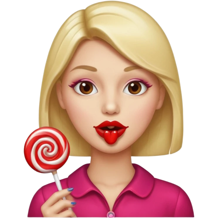 A lollipop in the guys mouth with Long nails and has glossy lips emoji
