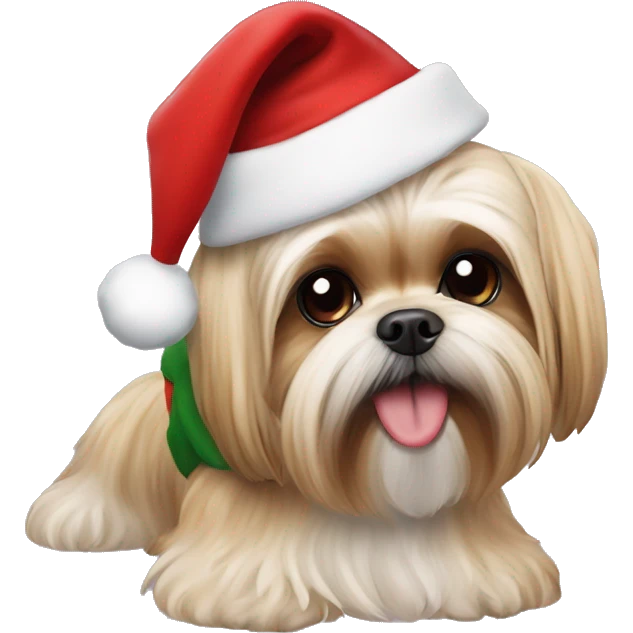 blonde shih tzu yorkie dog wearing a santa hat emoji