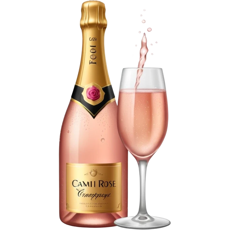 bottle of sparkling rose champagne tilted up and to the right emoji