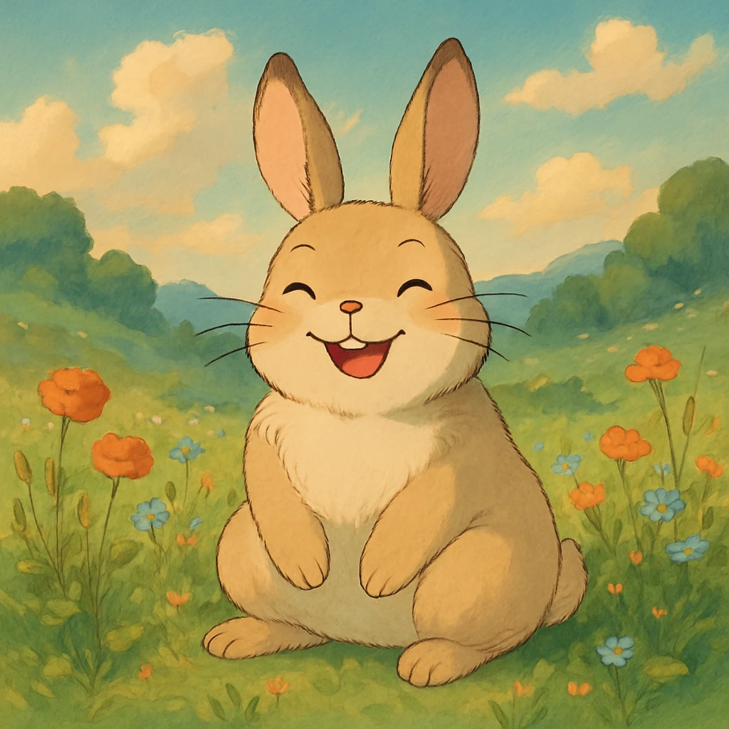 a cheerful bun, ghibli style emoji