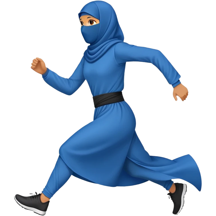 person in a blue niqab, running, side view emoji