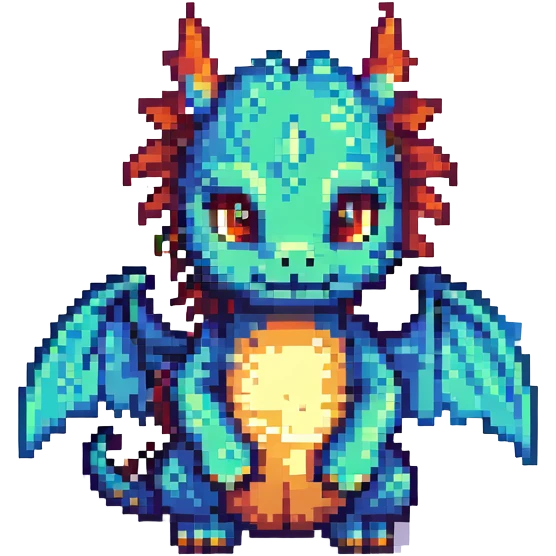 pixel art dragon with very small wings, chibi style emoji