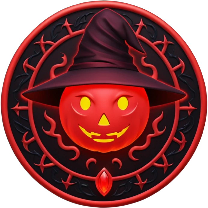 iOS emoji, dark fantasy magic seal, witch symbol, web pattern, red glow, minimal clean style, dark fantasy, dark atmosphere, black and red colors emoji
